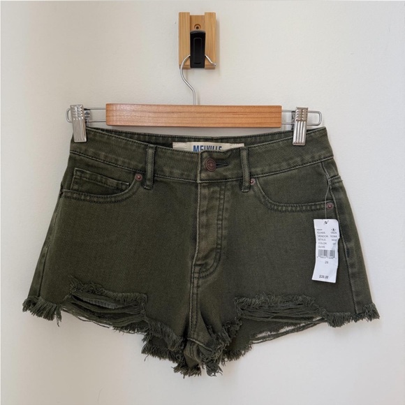 NWT - Brandy Melville J Galt Dark Green Denim Shorts - Picture 1 of 4